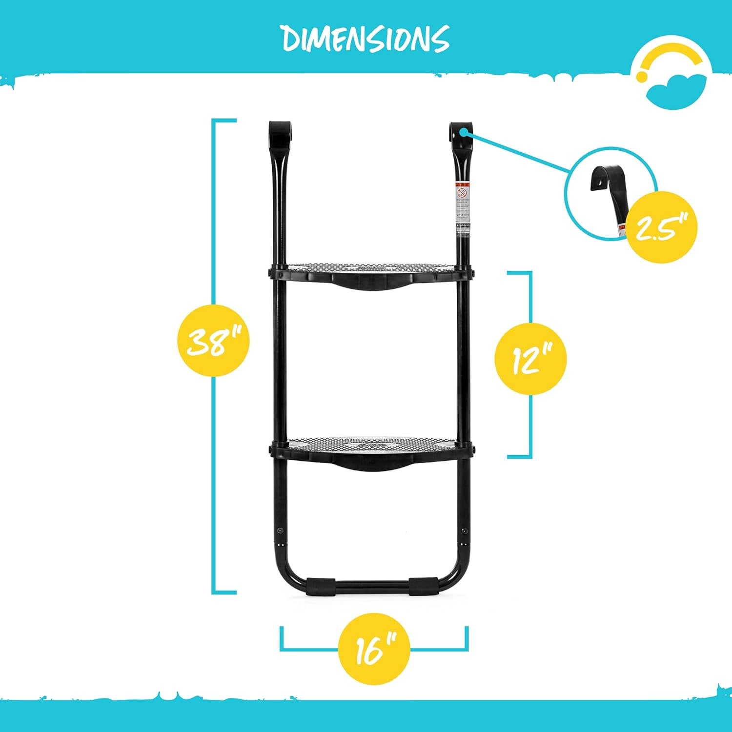 Universal 2 Step Trampoline Ladder - Easy Install Ultra-Durable Steel Trampoline Step Ladder for 32" to 40" Tall Trampoline Frames - 220 Lbs Capacity Stairs for Kids and Adults