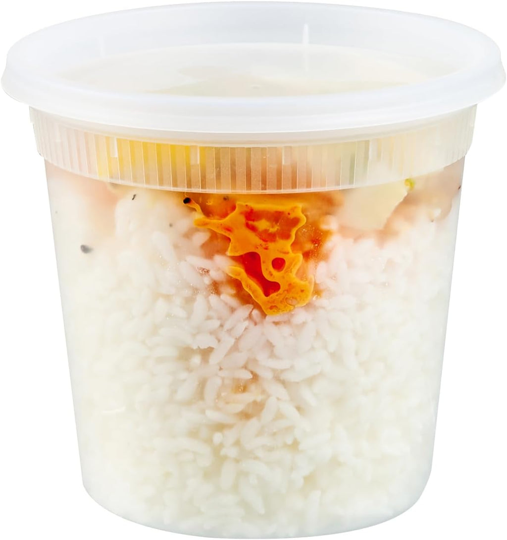 -Asporto 24 Ounce to Go Boxes, 100 Microwavable round Soup Containers - Clear Plastic Lids Included, Do Not Contain BPA, Clear Plastic Soup Containers, Disposable
