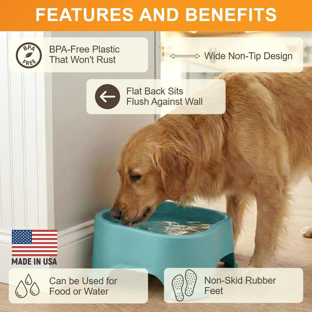 Extra Large Water Bowl for Dogs, Outdoor Dog Water Bowl (2.25 Gallon XL Capacity), Big Trough Style Food Dish for Indoors or Outside, No Spill Large Dog Bowls, Aquamarine
