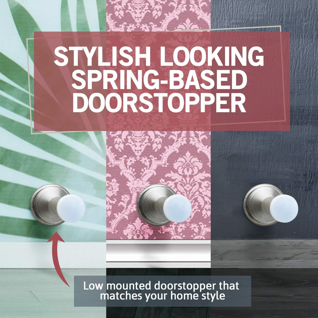 Jack N’ Drill (3 ⅛) Spring Door Stopper (7 Pack) W/ 3X Hinge Pin Door Stops | Flexi Heavy Duty Door Stops for Bottom of Door for Home, Office - Rustproof, Bendable Spring Steel & Durable Rubber Tips
