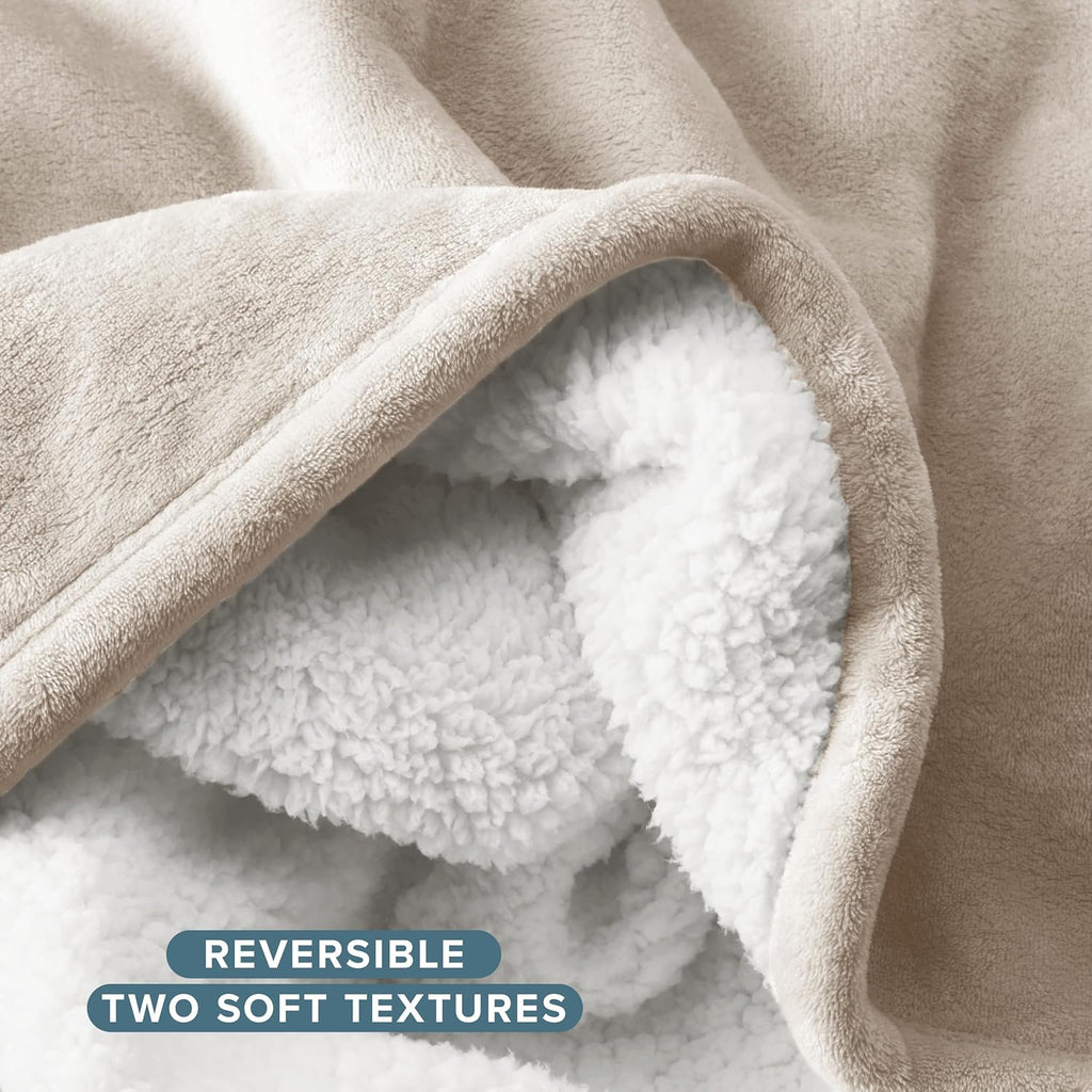 Sherpa Fleece Blanket - Throw/Travel Size - Blanket for Bed, Sofa, and Couch - Warm & Lightweight - Fluffy & Soft - Reversible (Throw/Travel, Oyster)
