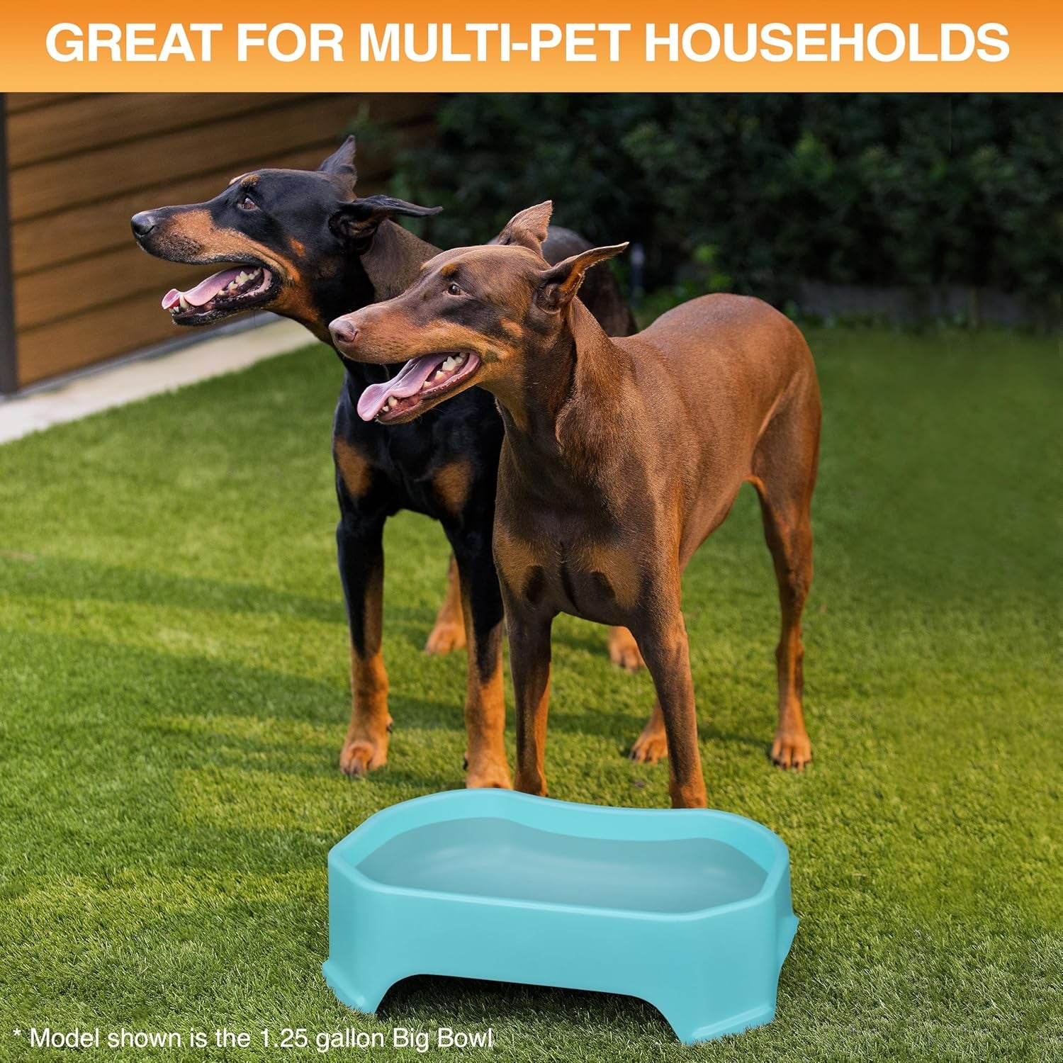 Extra Large Water Bowl for Dogs, Outdoor Dog Water Bowl (2.25 Gallon XL Capacity), Big Trough Style Food Dish for Indoors or Outside, No Spill Large Dog Bowls, Aquamarine