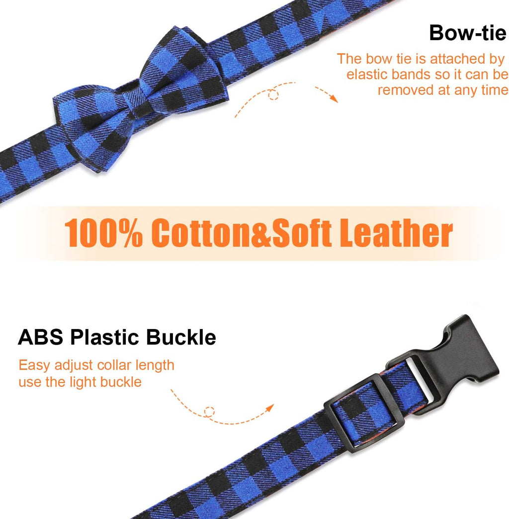 Dog Bow Tie,  Dog Cat Collar with Bow Tie Buckle Light Plaid Dog Collar for Dogs Cats Pets Soft Comfortable,Adjustable (L, Blue)