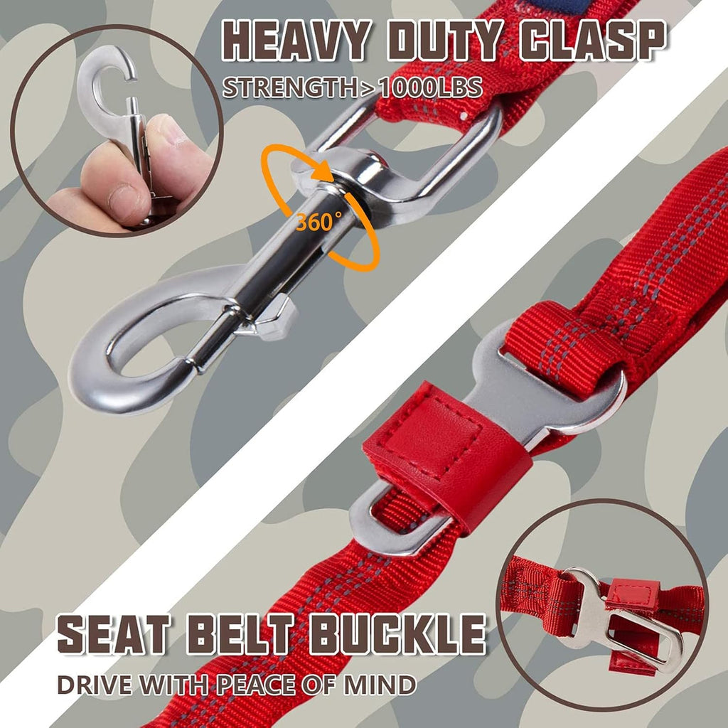 Heavy Duty Bungee Dog Leash for Large Breeds - 6FT with 2 Padded Handles, Shock Absorption, No Pull Training, Red