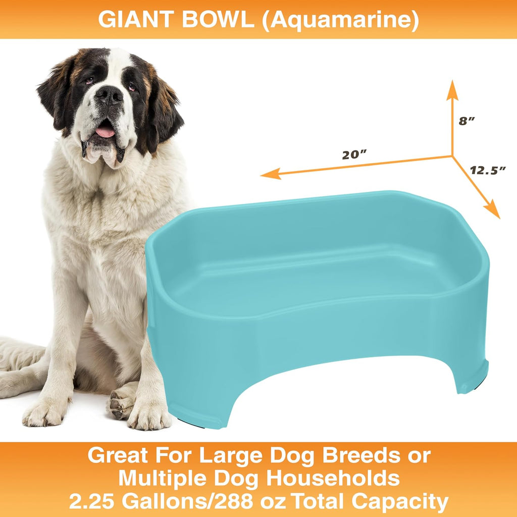 Extra Large Water Bowl for Dogs, Outdoor Dog Water Bowl (2.25 Gallon XL Capacity), Big Trough Style Food Dish for Indoors or Outside, No Spill Large Dog Bowls, Aquamarine
