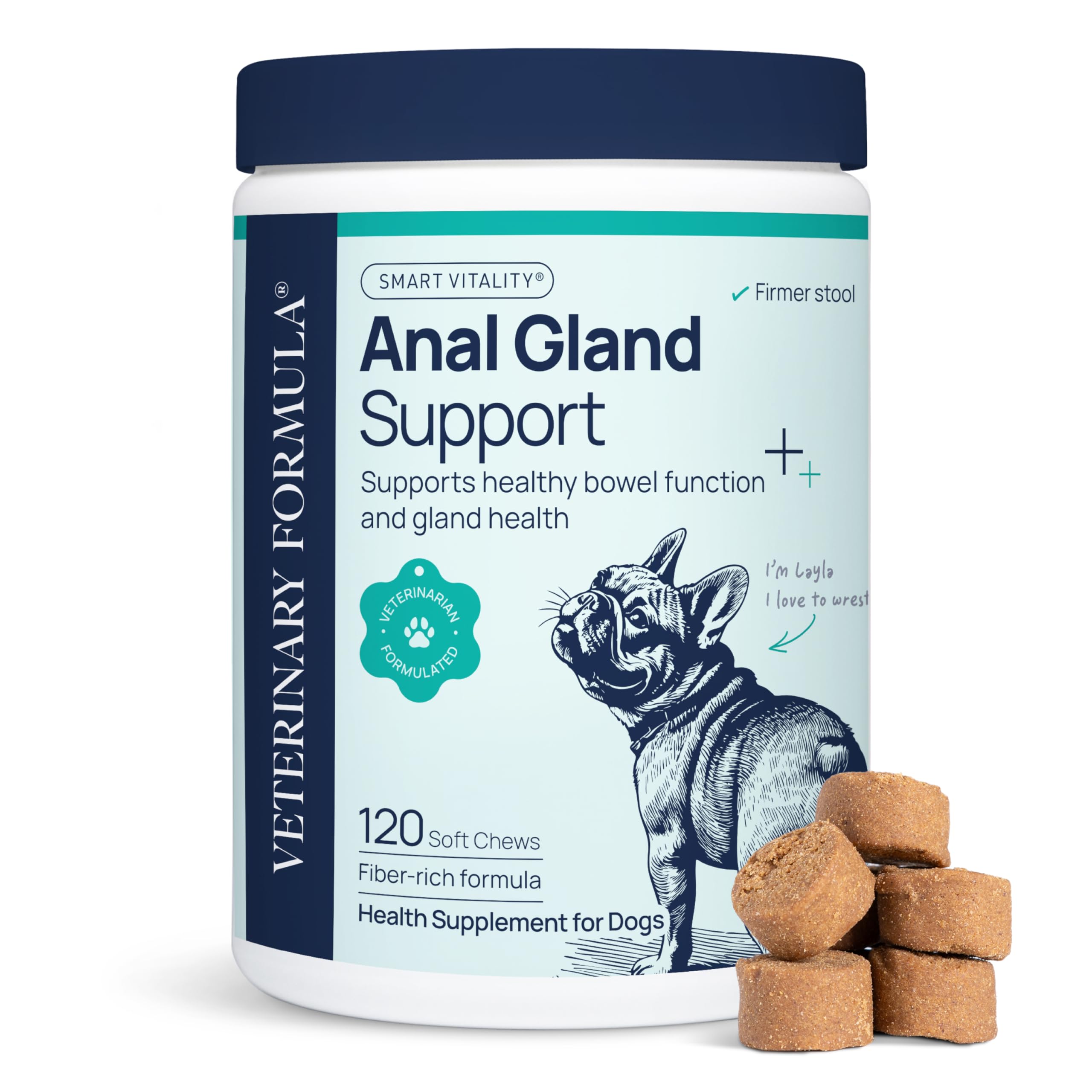 Veterinary Formula Anal Gland Support for Dogs – Vet-Formulated No Scoot Chews with Pumpkin, Ginger, Agave Inulin & Probiotics – Supports Scooting, Stool Quality & Digestive Health, 60 Soft Chews