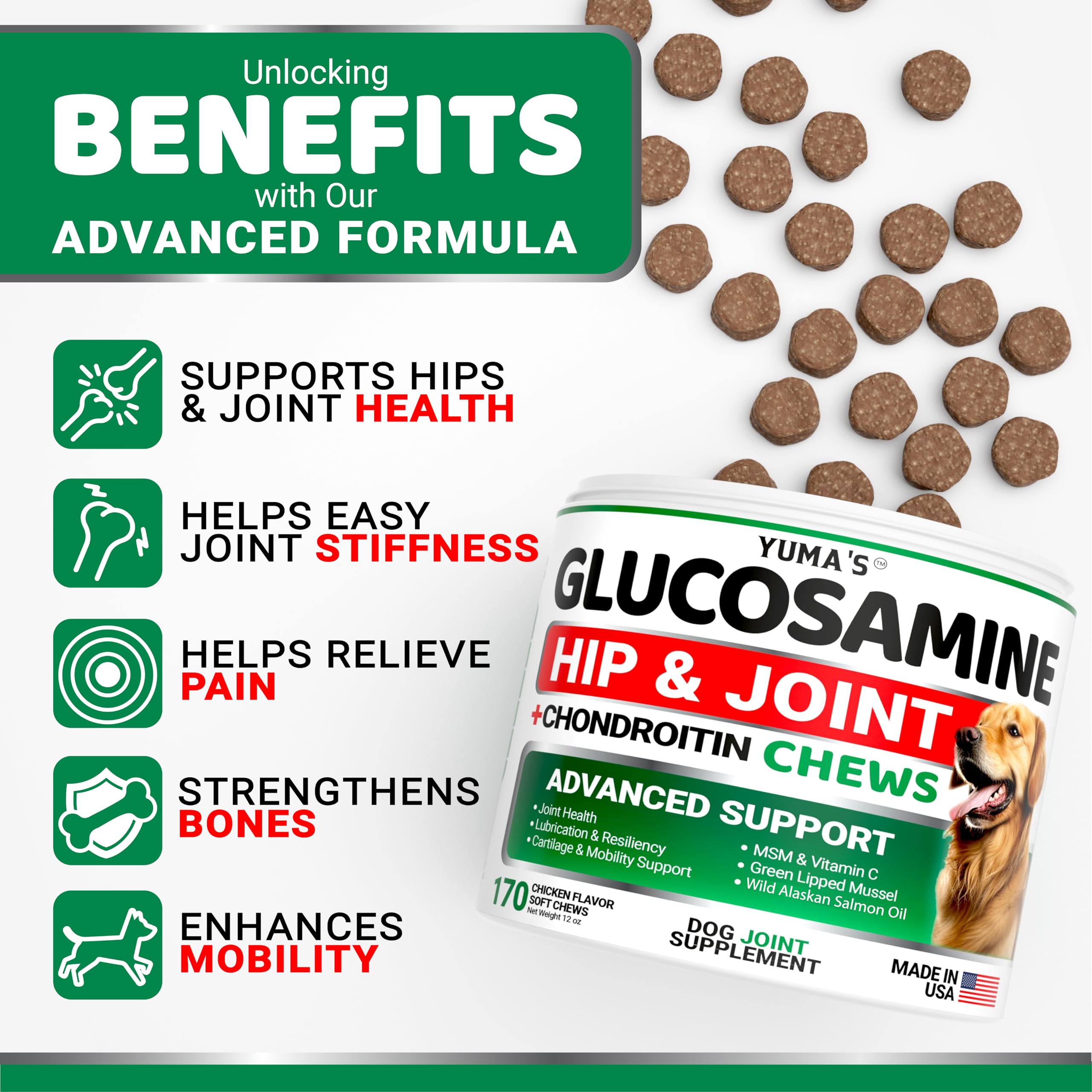 Hemp Calming Chews for Dogs - 240 Treats - Advanced Dog Calming Chews - Anxiety Relief Supplement Treats with Melatonin - Sleep Aid for Separation, Barking, Stress, Hip and Joint Support Made in USA