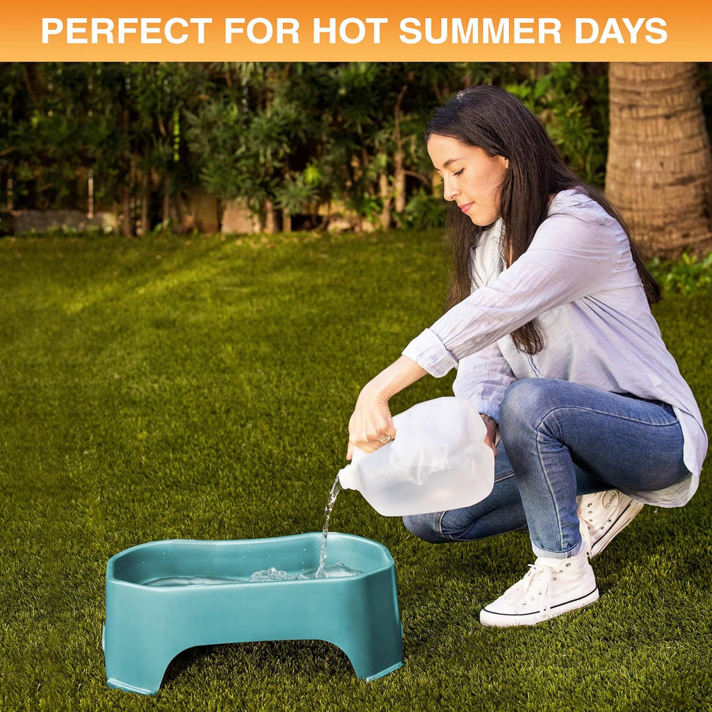 Extra Large Water Bowl for Dogs, Outdoor Dog Water Bowl (2.25 Gallon XL Capacity), Big Trough Style Food Dish for Indoors or Outside, No Spill Large Dog Bowls, Aquamarine