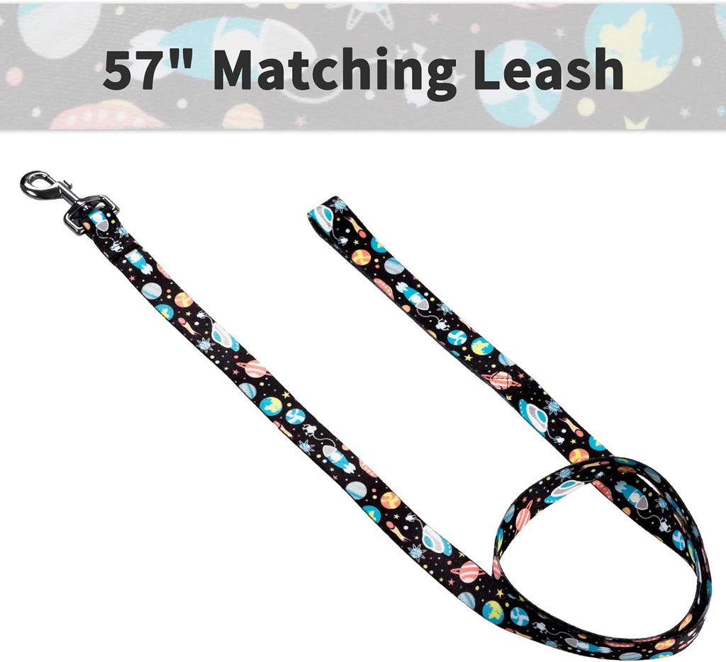 Dog Collar and Leash Set for Daily Outdoor Walking Running Training, Space Design for Small Boys Girls Dogs Cats Pets, S-Up to 20LBS