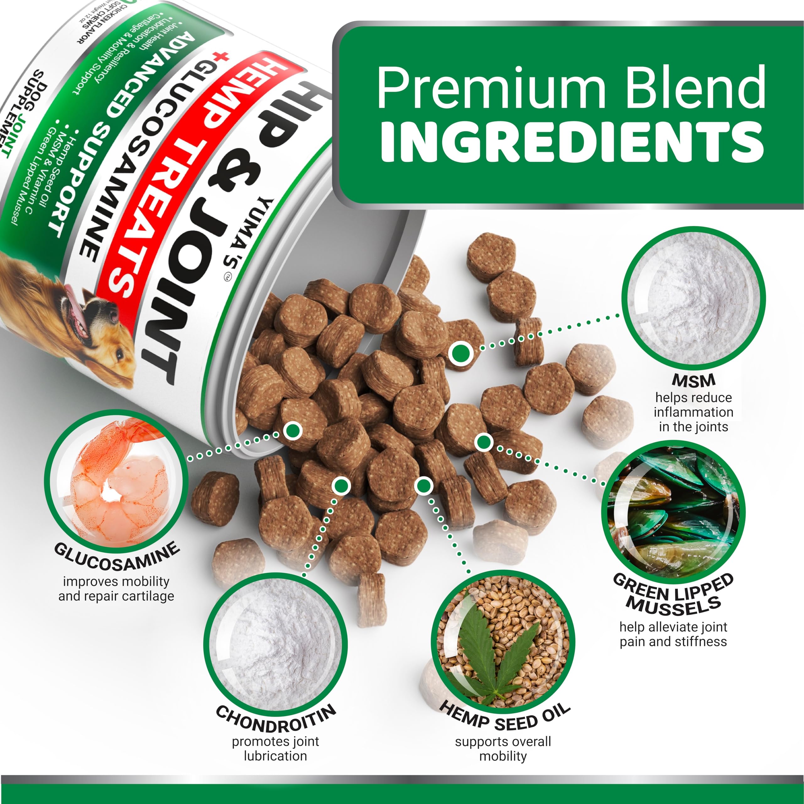 Hemp Calming Chews for Dogs - 240 Treats - Advanced Dog Calming Chews - Anxiety Relief Supplement Treats with Melatonin - Sleep Aid for Separation, Barking, Stress, Hip and Joint Support Made in USA