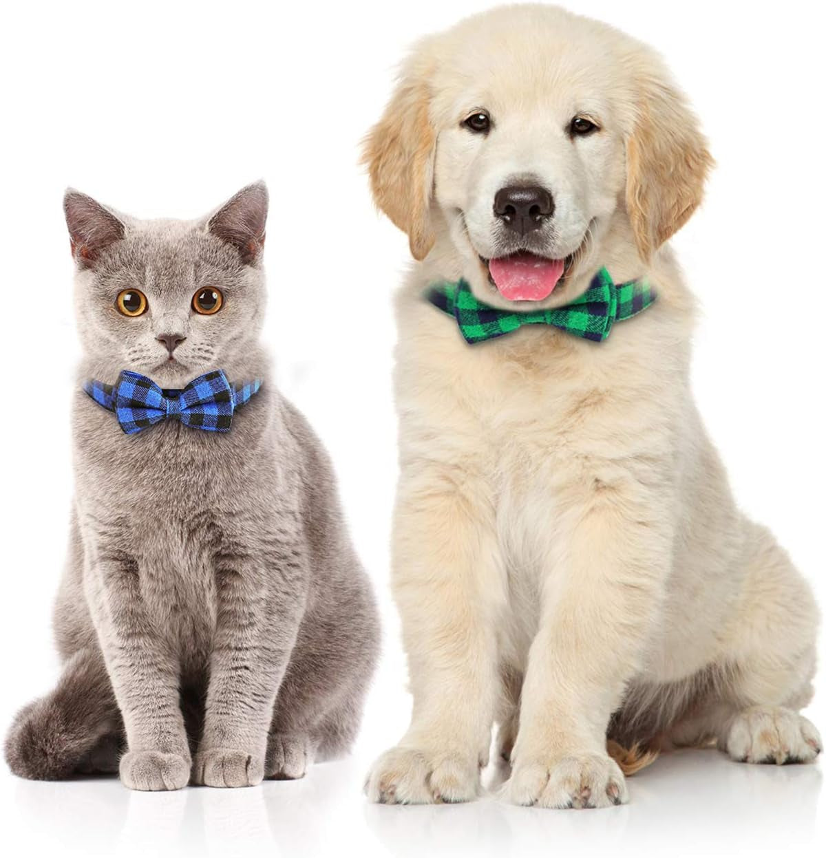 Dog Bow Tie,  Dog Cat Collar with Bow Tie Buckle Light Plaid Dog Collar for Dogs Cats Pets Soft Comfortable,Adjustable (L, Blue)