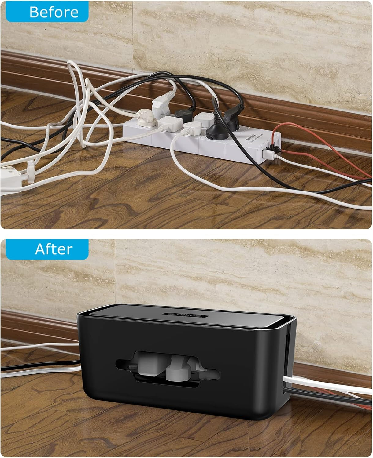 Cable Management Box,  Cable Organizer Box with Phone Stand, 16.9 X 7.1 X 6.3 Inches Wire Cable Hide Box for Power Strips, Surge Protectors, Chargers, Adapters - Extral Large