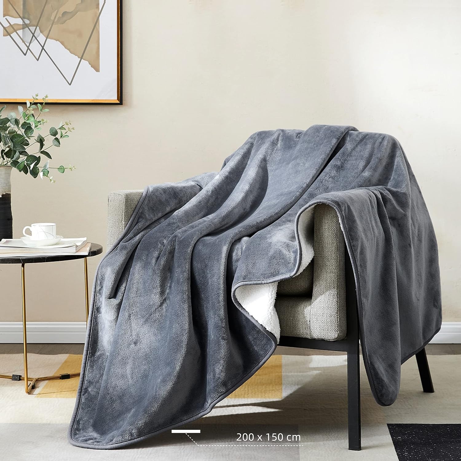 Waterproof Dog Blanket 79X59 In, Soft Pet Pee Proof Throws for Couch Sofa Bed, Travel Blanket Reversible Plush Protector Cover for Small/Medium/Large Dogs Puppies Cats, Light Grey+White