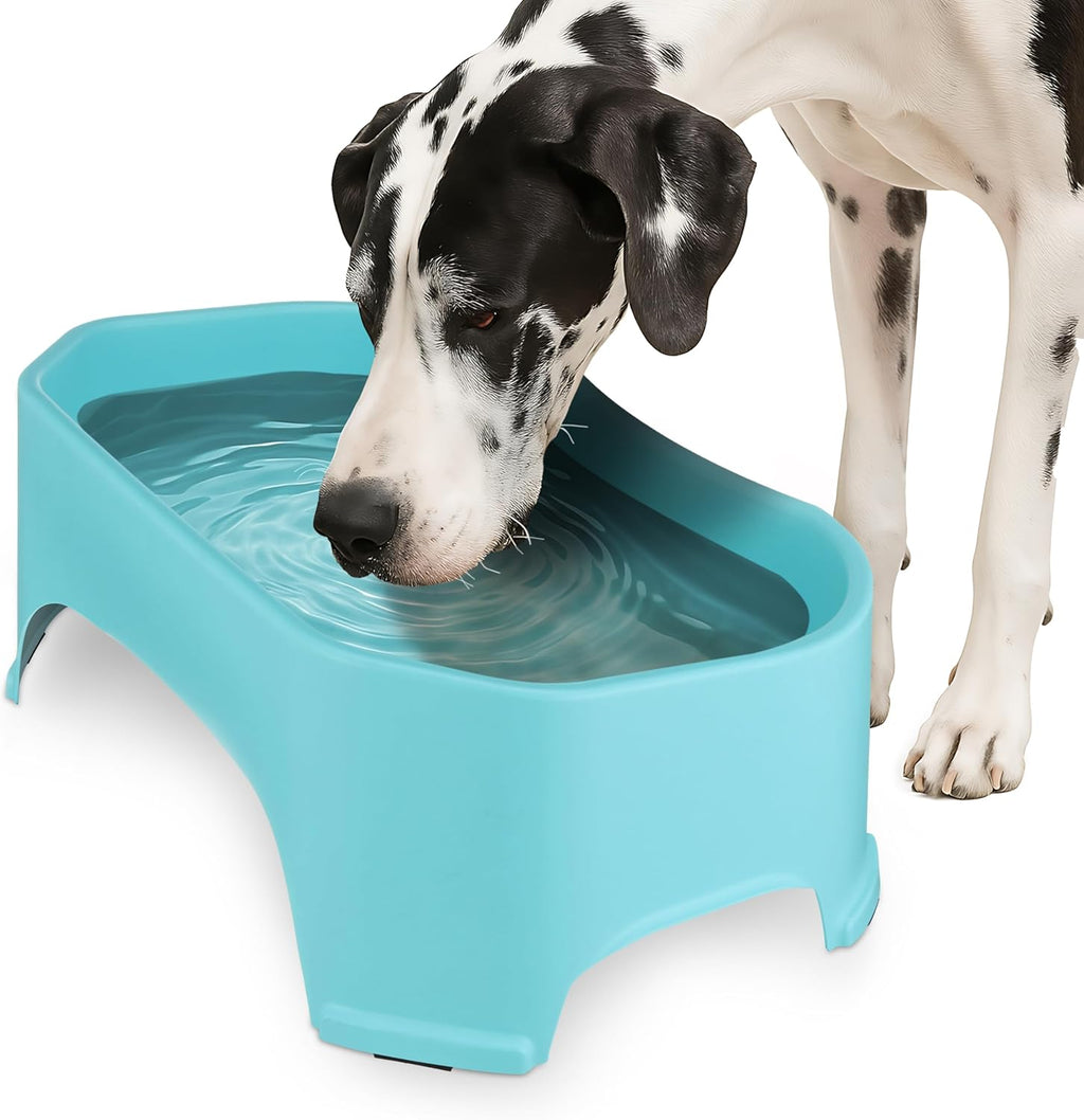 Extra Large Water Bowl for Dogs, Outdoor Dog Water Bowl (2.25 Gallon XL Capacity), Big Trough Style Food Dish for Indoors or Outside, No Spill Large Dog Bowls, Aquamarine
