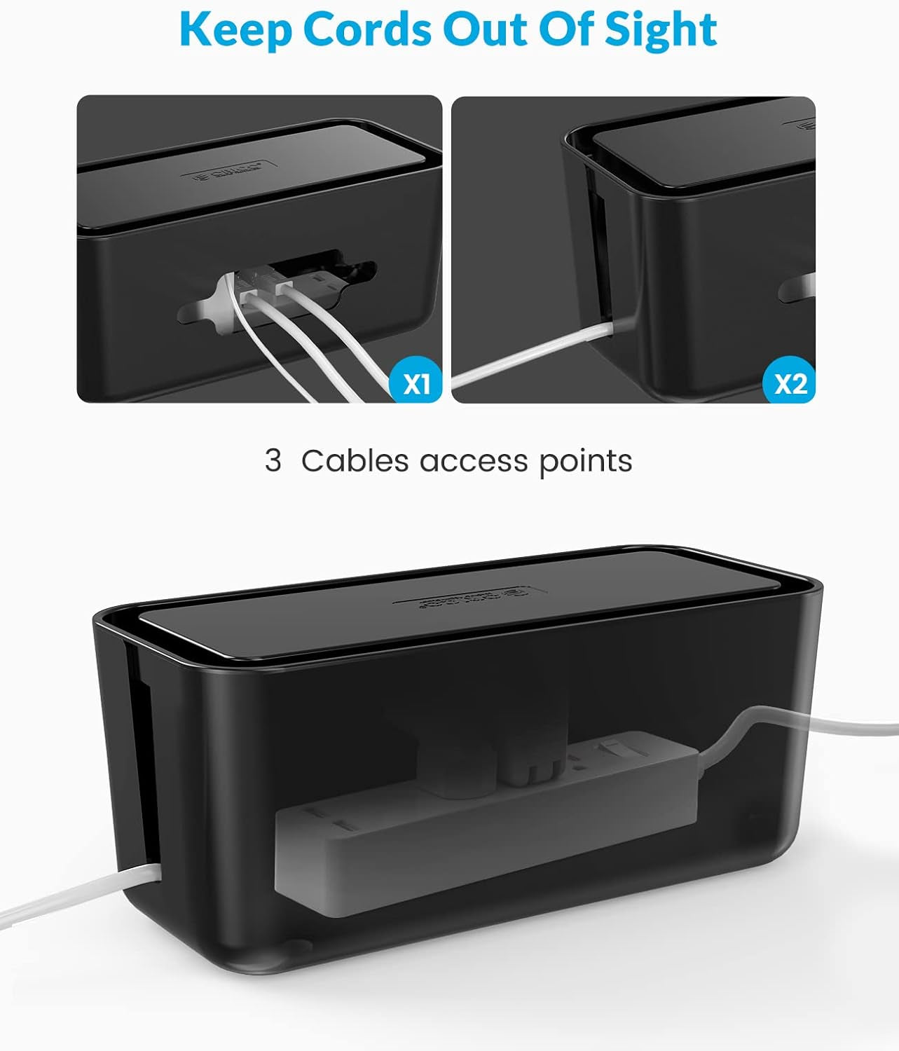 Cable Management Box,  Cable Organizer Box with Phone Stand, 16.9 X 7.1 X 6.3 Inches Wire Cable Hide Box for Power Strips, Surge Protectors, Chargers, Adapters - Extral Large