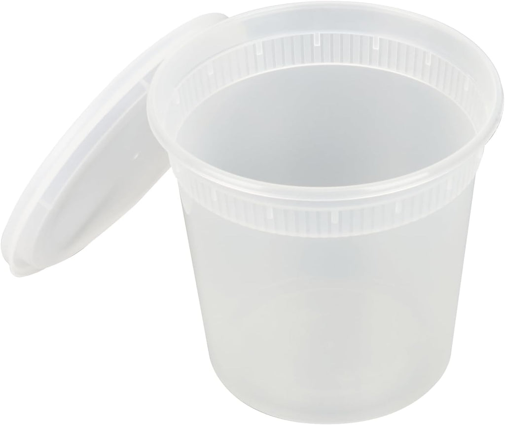 -Asporto 24 Ounce to Go Boxes, 100 Microwavable round Soup Containers - Clear Plastic Lids Included, Do Not Contain BPA, Clear Plastic Soup Containers, Disposable