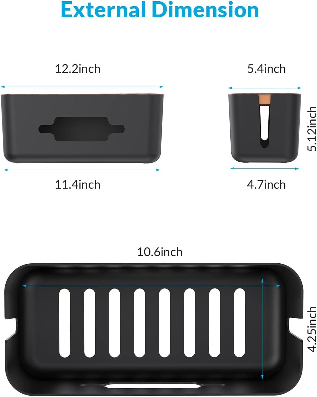 Cable Management Box with Phone Holder, 12.2 X 5.4 X 5.1 Inches Wooden Print(Abs Material) Cable Hiding Box Medium Wires Hider for Small Power Strips, Surge Protectors, Chargers, Adapters -Black