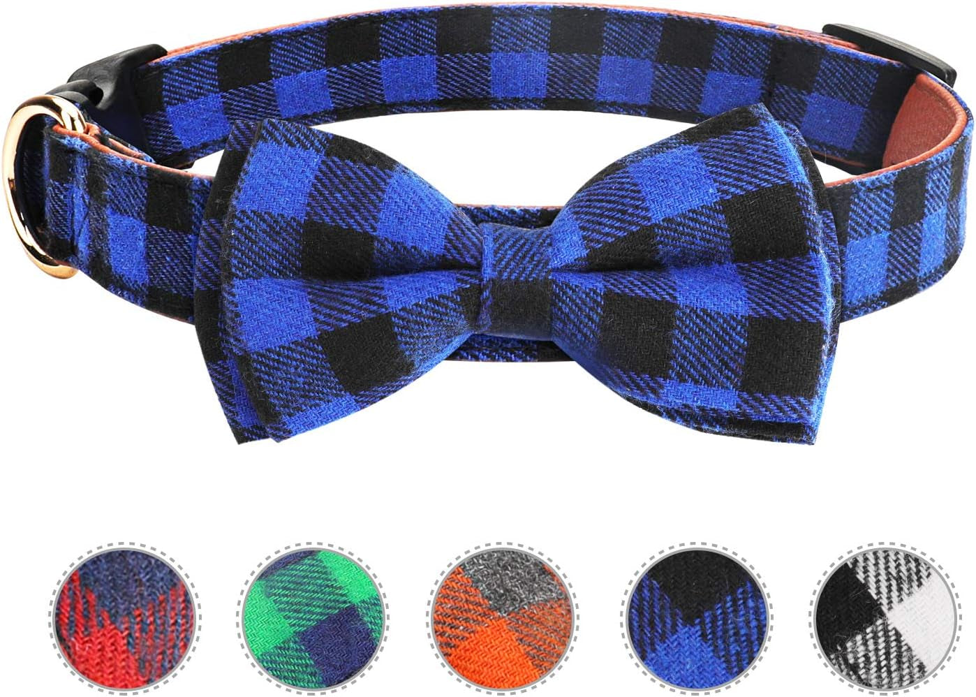 Dog Bow Tie,  Dog Cat Collar with Bow Tie Buckle Light Plaid Dog Collar for Dogs Cats Pets Soft Comfortable,Adjustable (L, Blue)