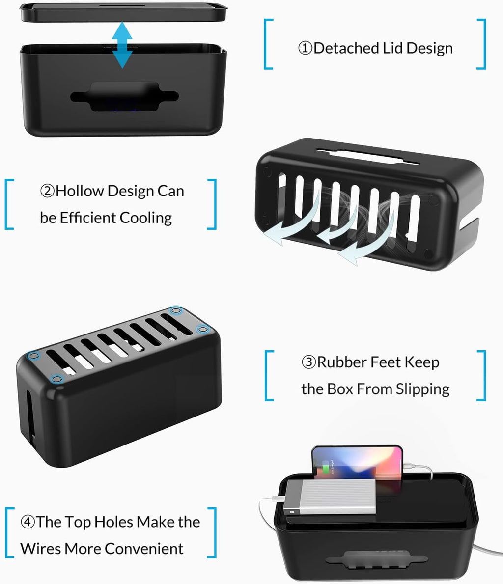 Cable Management Box,  Cable Organizer Box with Phone Stand, 16.9 X 7.1 X 6.3 Inches Wire Cable Hide Box for Power Strips, Surge Protectors, Chargers, Adapters - Extral Large