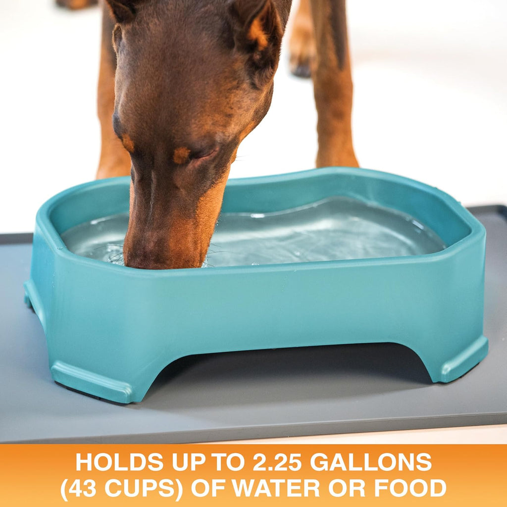 Extra Large Water Bowl for Dogs, Outdoor Dog Water Bowl (2.25 Gallon XL Capacity), Big Trough Style Food Dish for Indoors or Outside, No Spill Large Dog Bowls, Aquamarine