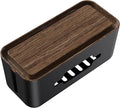 Cable Management Box with Phone Holder, 12.2 X 5.4 X 5.1 Inches Wooden Print(Abs Material) Cable Hiding Box Medium Wires Hider for Small Power Strips, Surge Protectors, Chargers, Adapters -Black
