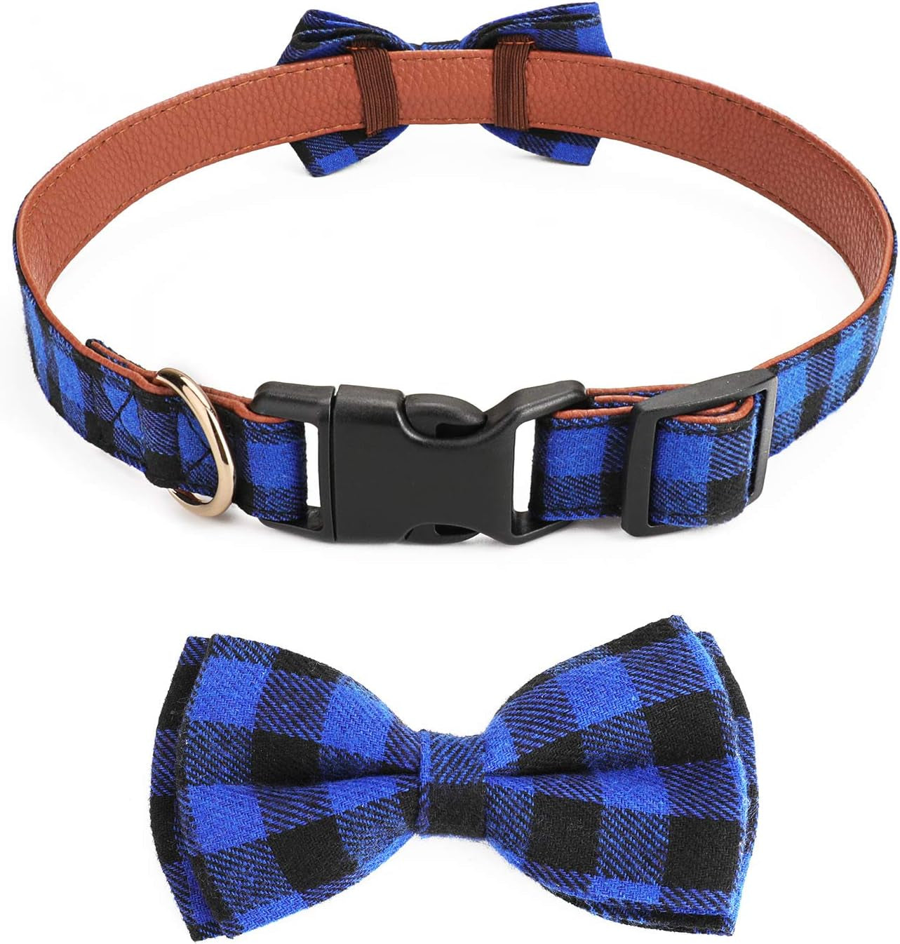Dog Bow Tie,  Dog Cat Collar with Bow Tie Buckle Light Plaid Dog Collar for Dogs Cats Pets Soft Comfortable,Adjustable (L, Blue)