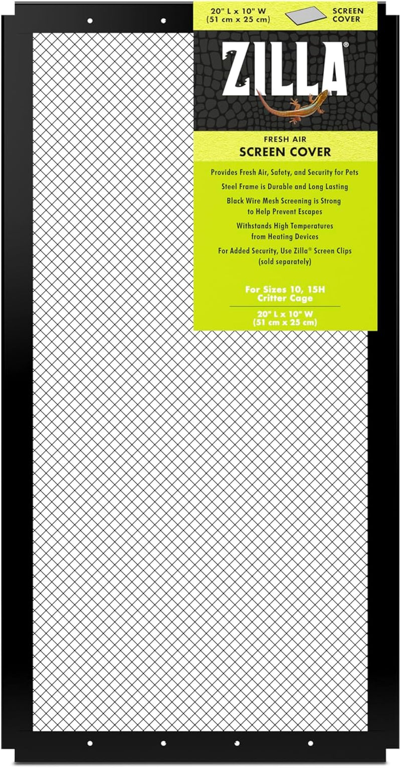 Fresh Air Screen Cover, Secure and Durable Metal Mesh Cover for Reptile Terrariums, 20 X 10 Inches