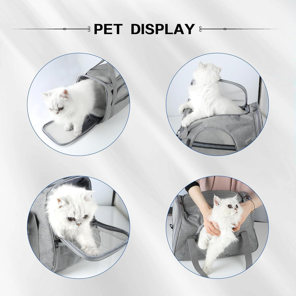 Pet Travel Carrier Soft Sided Portable Bag for Cats, Small Dogs, Kittens or Puppies, Collapsible, Durable, Airline Approved, Travel Friendly (Grey, 17.0" L X 10.0" W X 11.0" H) (Grey)