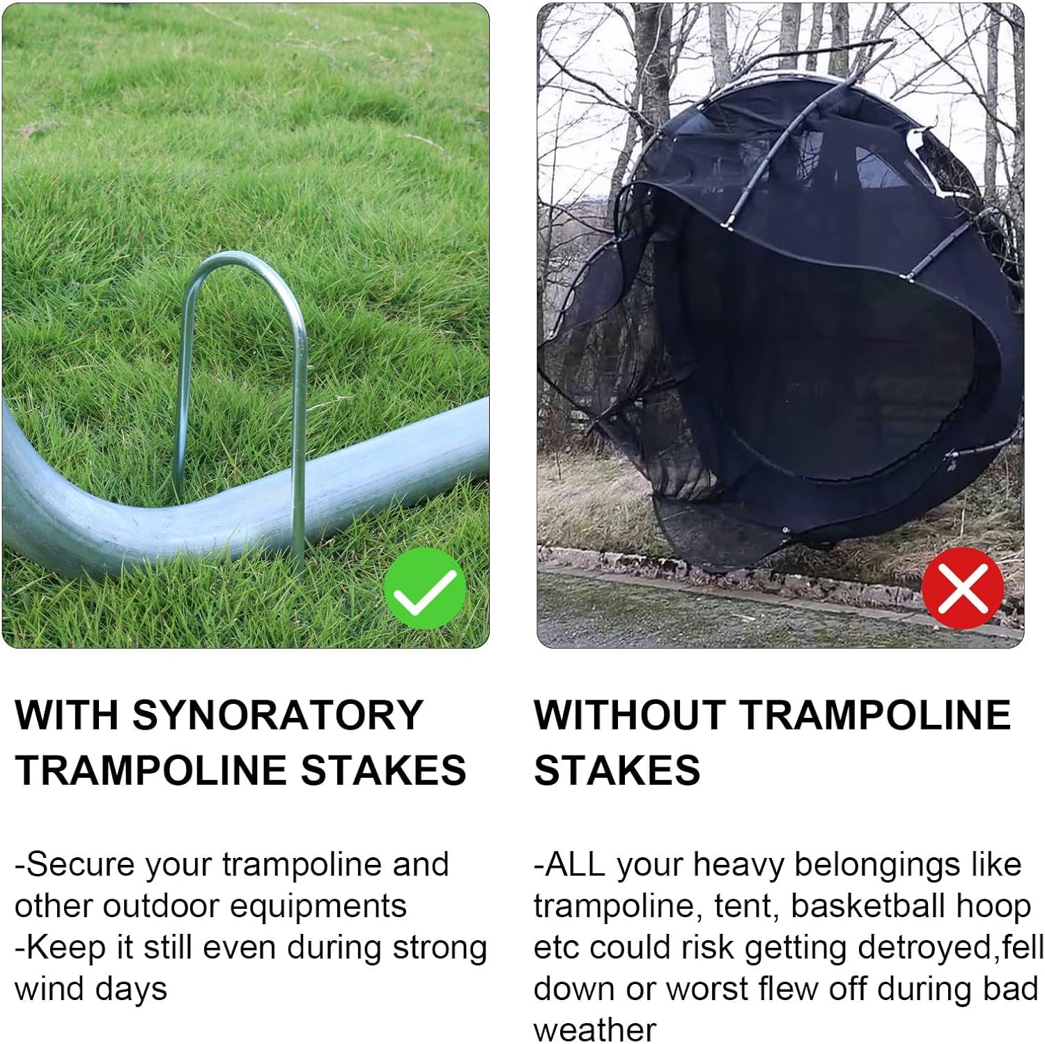 Trampolines Wind Stakes Heavy Duty U Type Sharp Ends Safety 12Inch Ground Anchor Galvanized Steel for Soccer Goals, Camping Tents and Huge Garden Decoration (Trampoline Anchors 8Pcs)