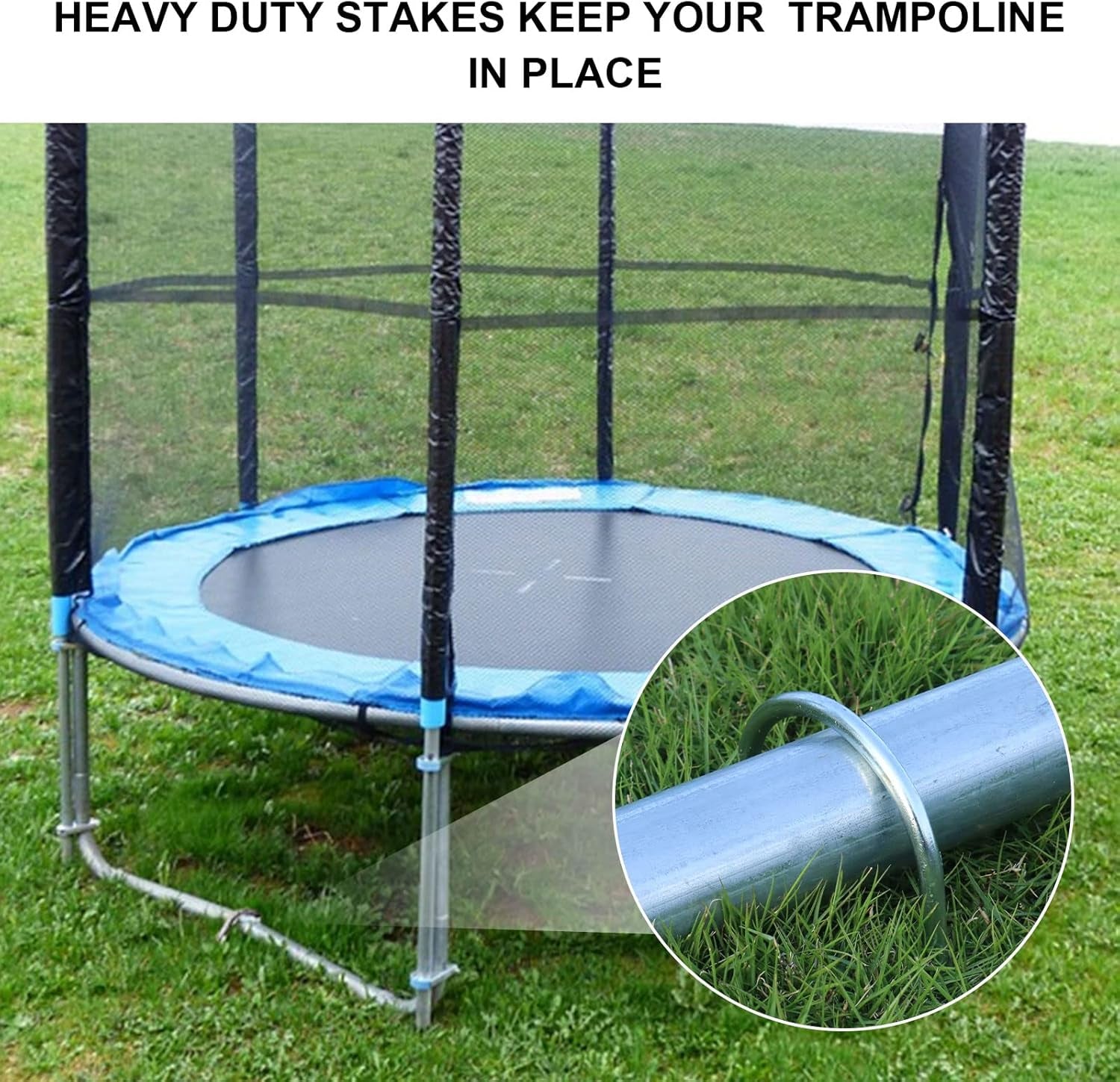 Trampolines Wind Stakes Heavy Duty U Type Sharp Ends Safety 12Inch Ground Anchor Galvanized Steel for Soccer Goals, Camping Tents and Huge Garden Decoration (Trampoline Anchors 8Pcs)
