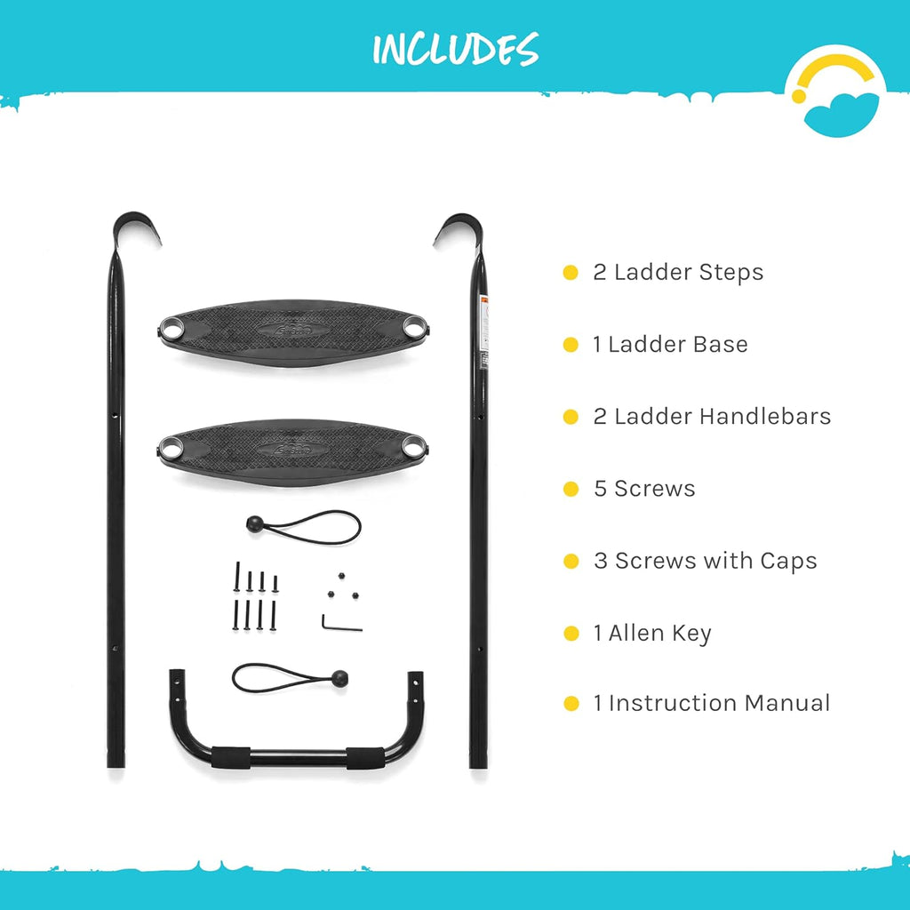 Universal 2 Step Trampoline Ladder - Easy Install Ultra-Durable Steel Trampoline Step Ladder for 32" to 40" Tall Trampoline Frames - 220 Lbs Capacity Stairs for Kids and Adults