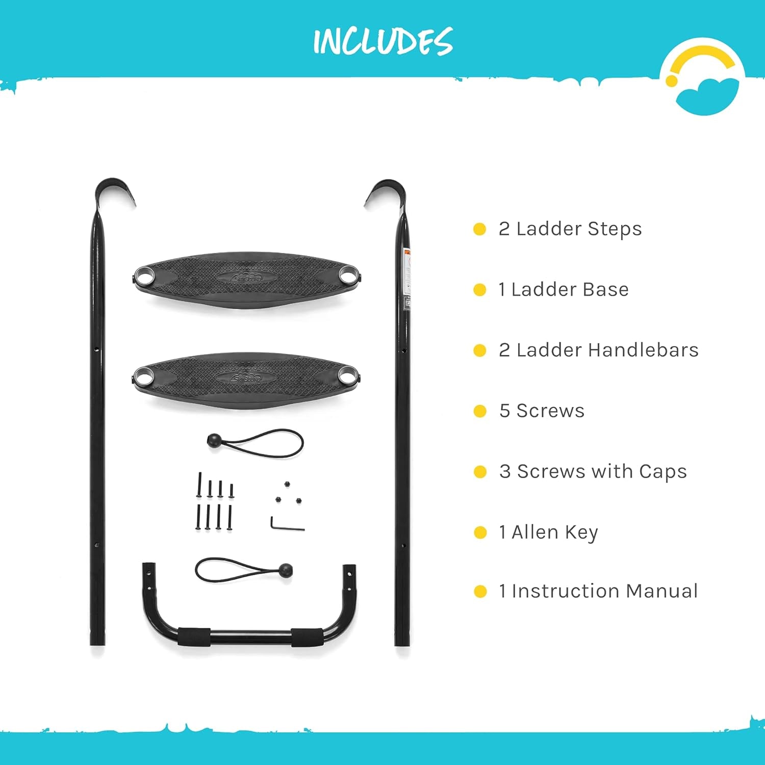 Universal 2 Step Trampoline Ladder - Easy Install Ultra-Durable Steel Trampoline Step Ladder for 32" to 40" Tall Trampoline Frames - 220 Lbs Capacity Stairs for Kids and Adults