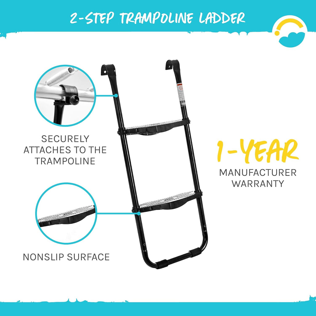 Universal 2 Step Trampoline Ladder - Easy Install Ultra-Durable Steel Trampoline Step Ladder for 32" to 40" Tall Trampoline Frames - 220 Lbs Capacity Stairs for Kids and Adults