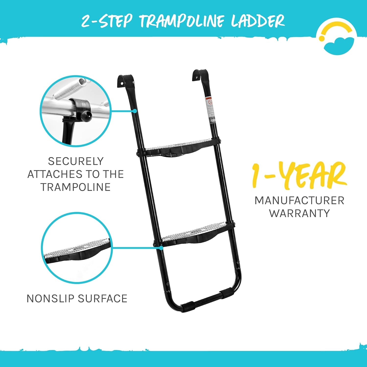 Universal 2 Step Trampoline Ladder - Easy Install Ultra-Durable Steel Trampoline Step Ladder for 32" to 40" Tall Trampoline Frames - 220 Lbs Capacity Stairs for Kids and Adults